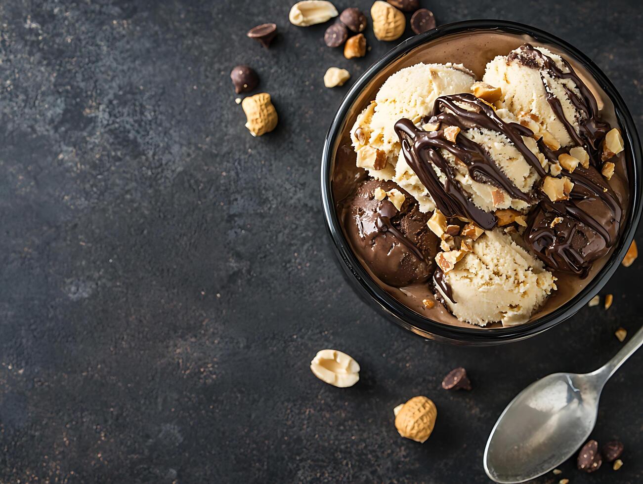 Chocolate peanut butter ice cream, top view photo