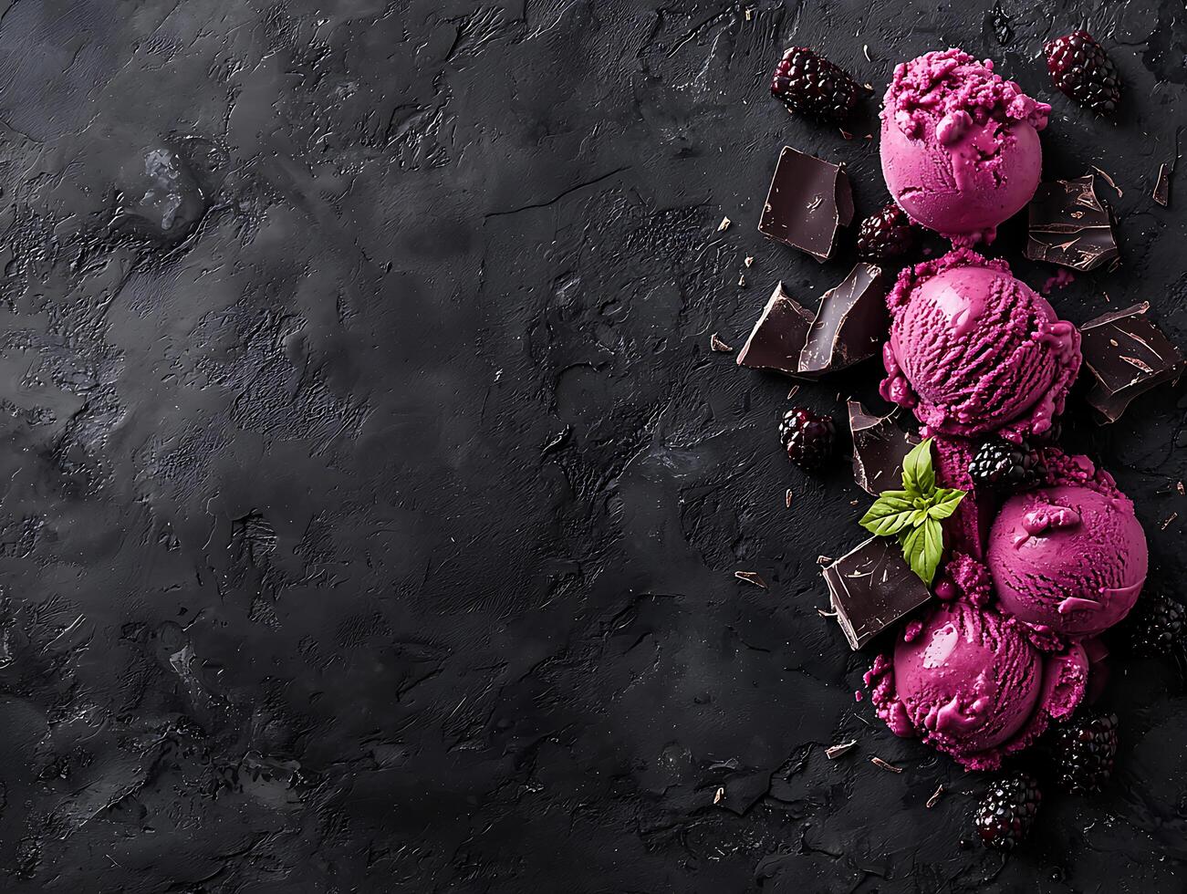 Black raspberry ice cream with dark chocolate chunks photo