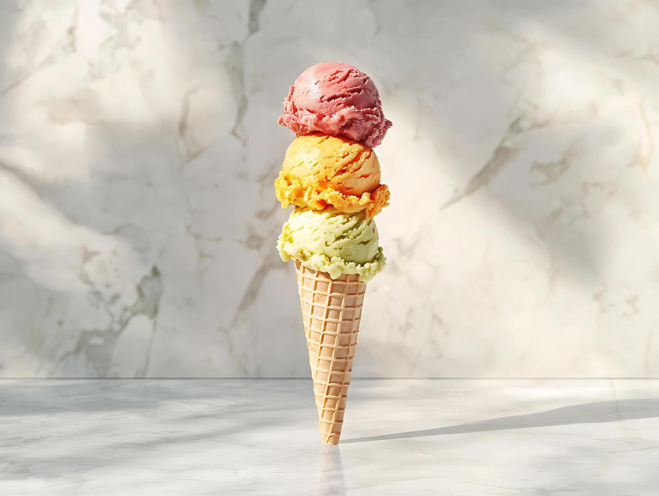 Tropical fruit ice cream cones and natural light photo