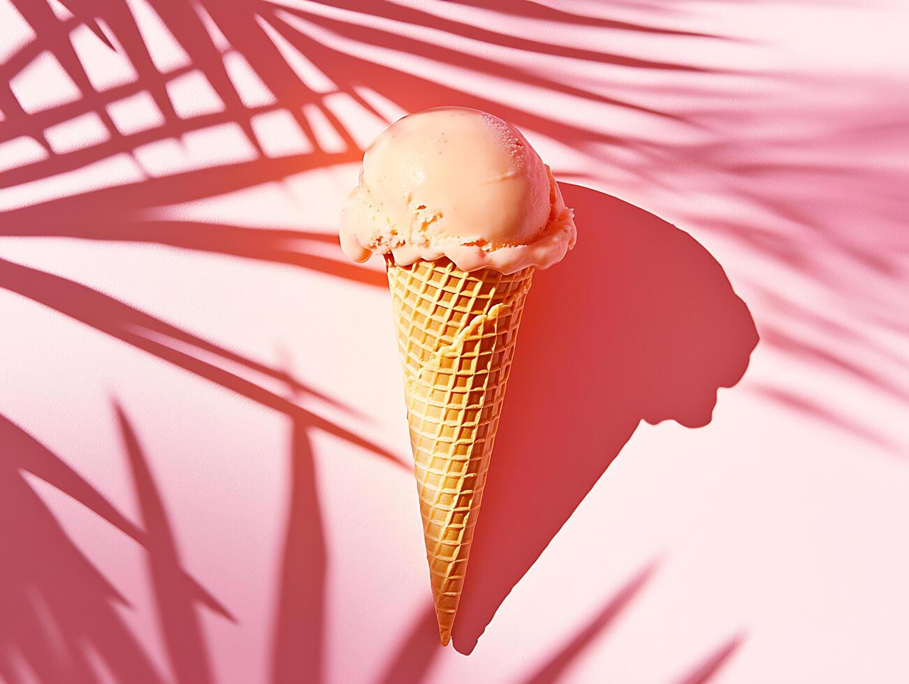 Passion fruit ice cream cone melts slightly under the sunlight photo
