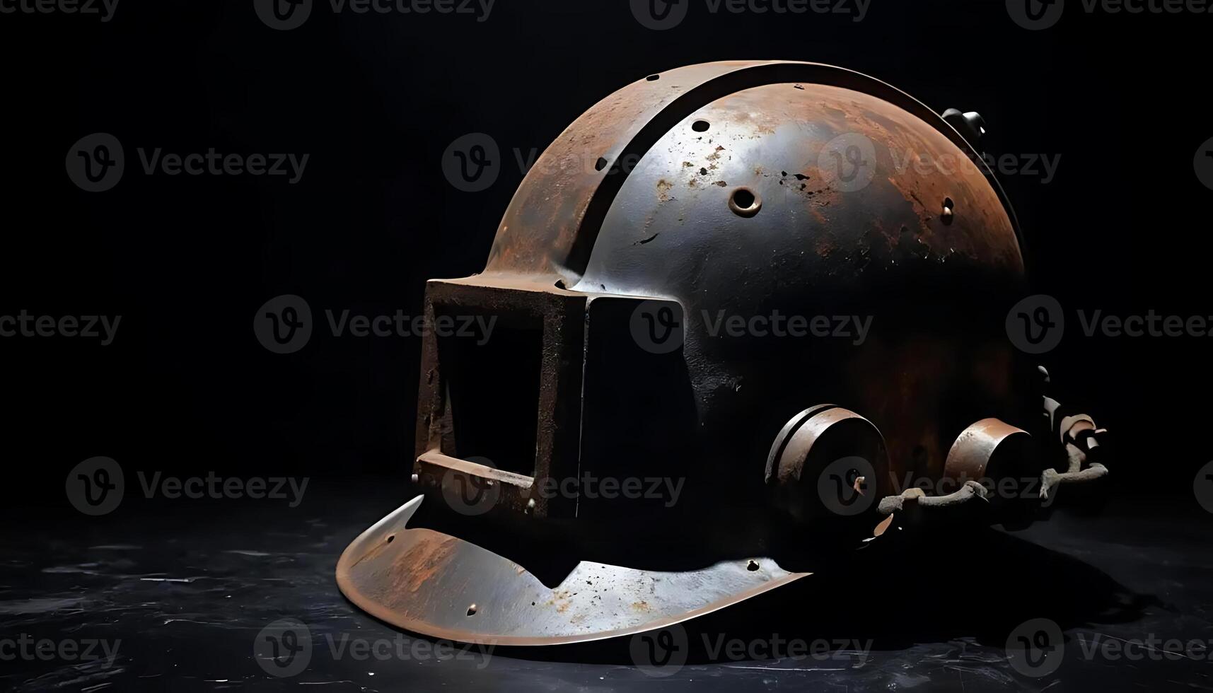 Rusty Metal Helmet Close-up on Dark Background photo