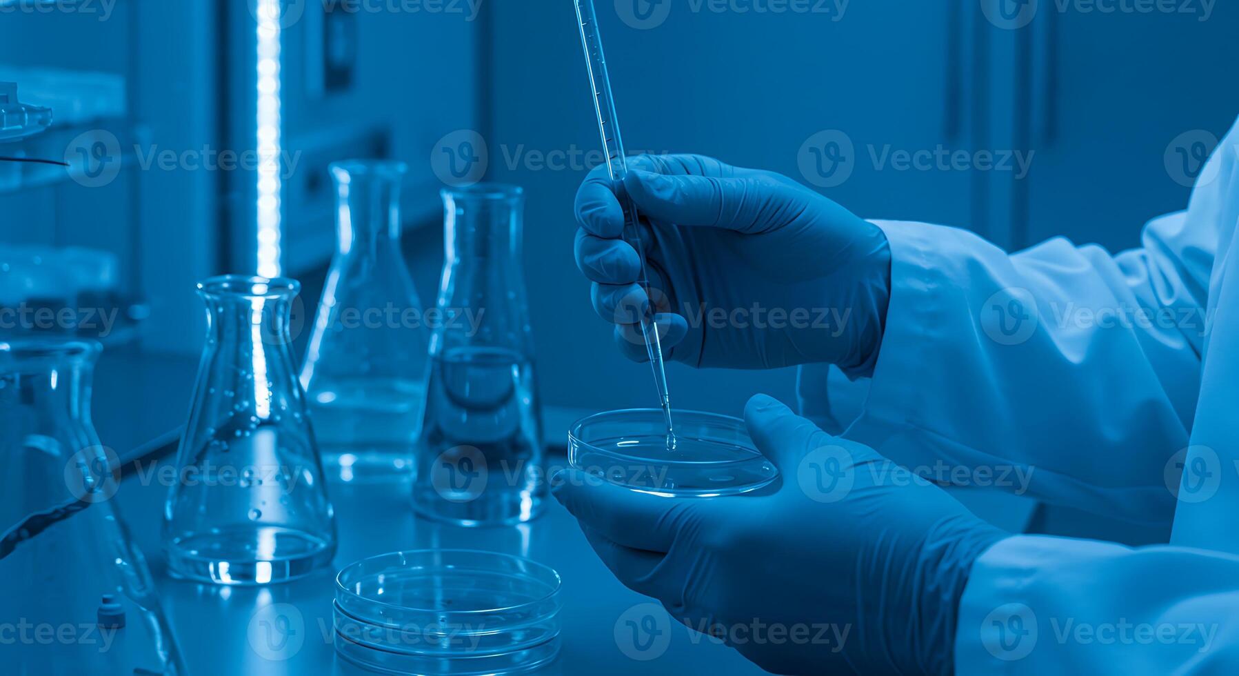 Scientist Working in Lab with Pipette and Petri Dish photo