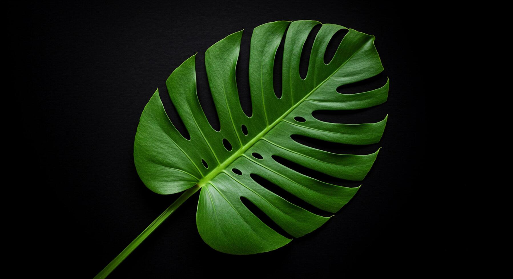 Bold Monstera Deliciosa Leaf Against a Striking Black Backdrop o photo