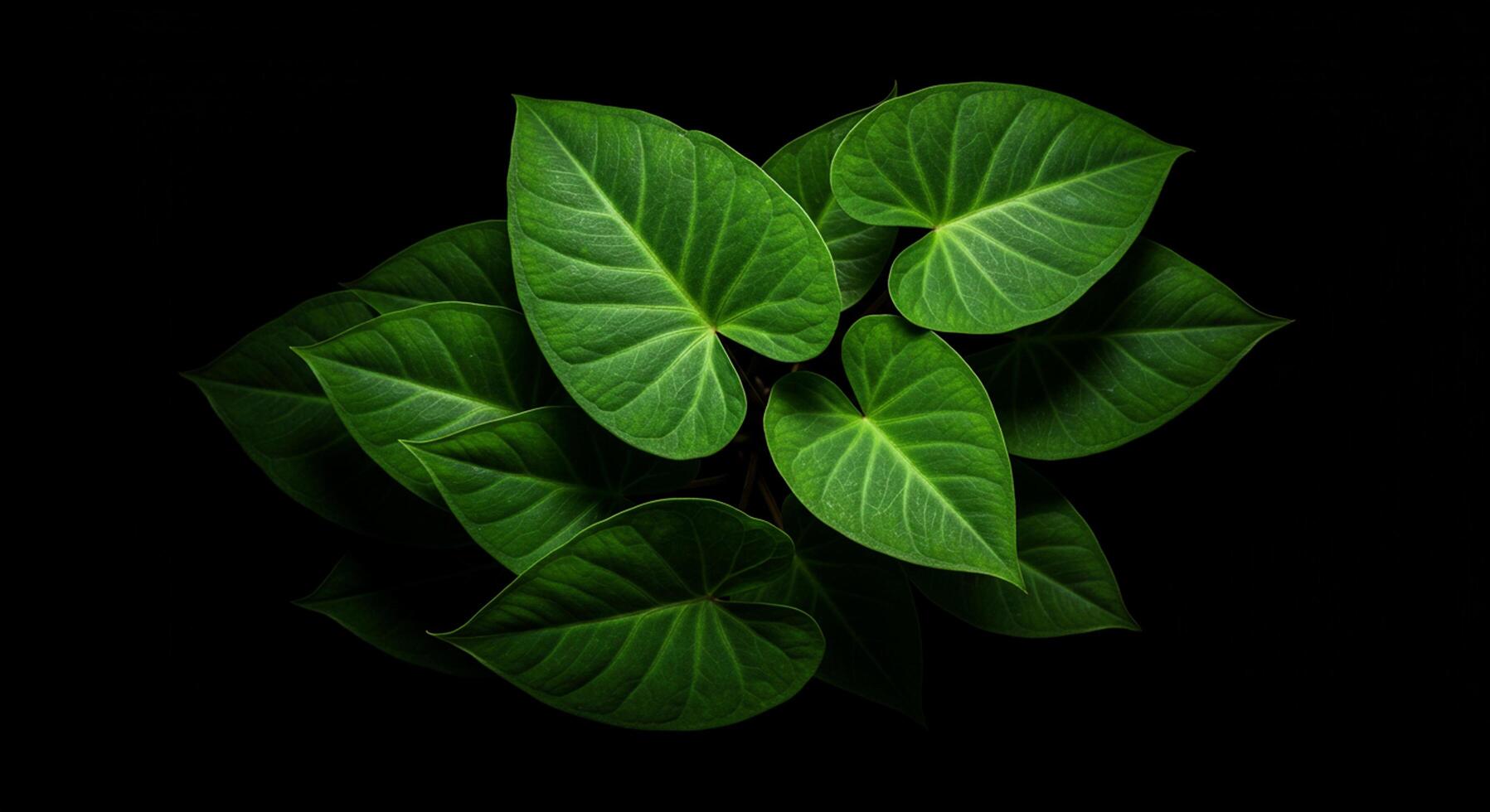 Elegant Anthurium Leaves on a Reflective Dark Surface for Minima photo