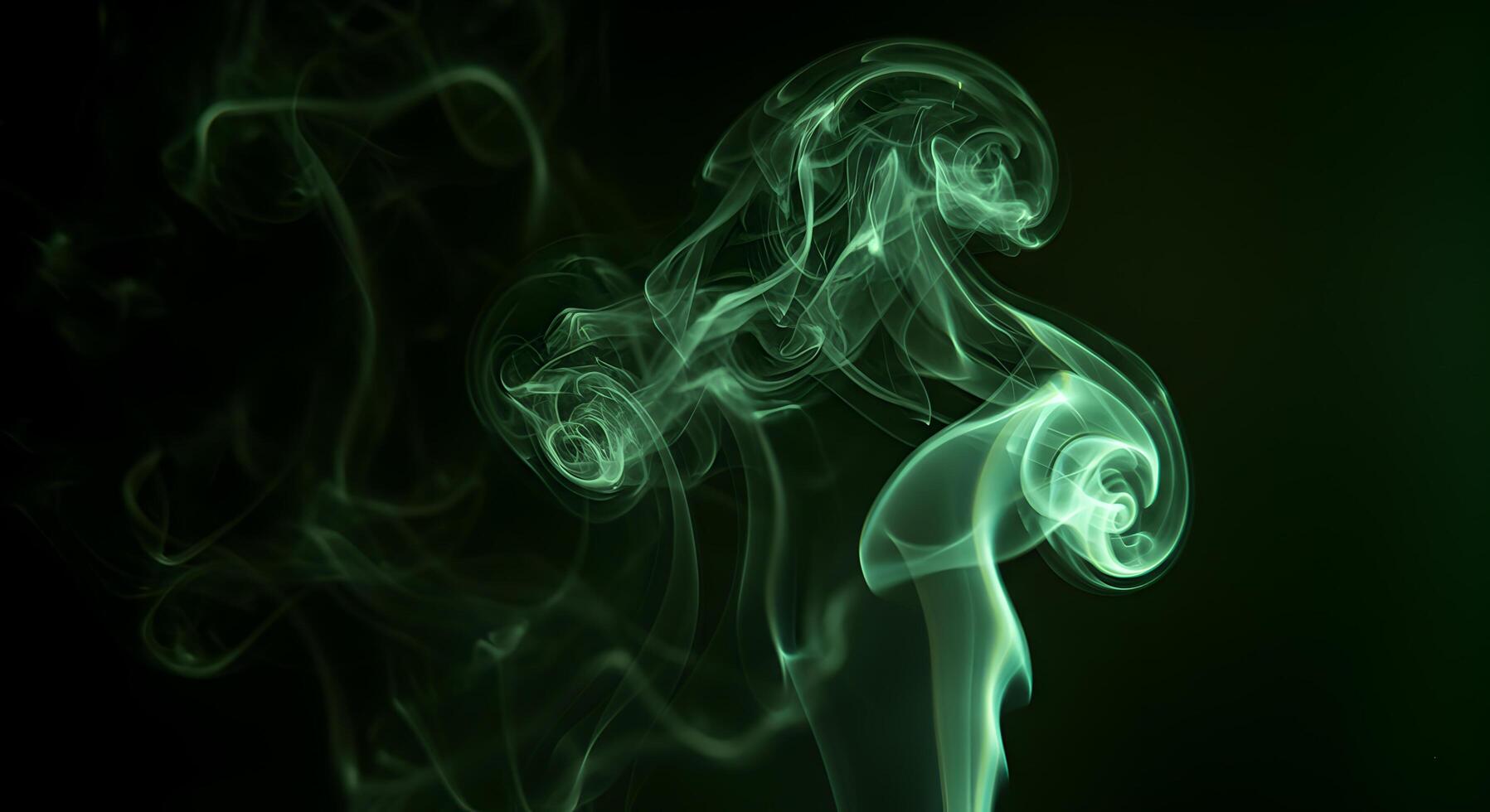 Ethereal emerald swirls Abstract patterns in spectral, luminous, green smoke photo