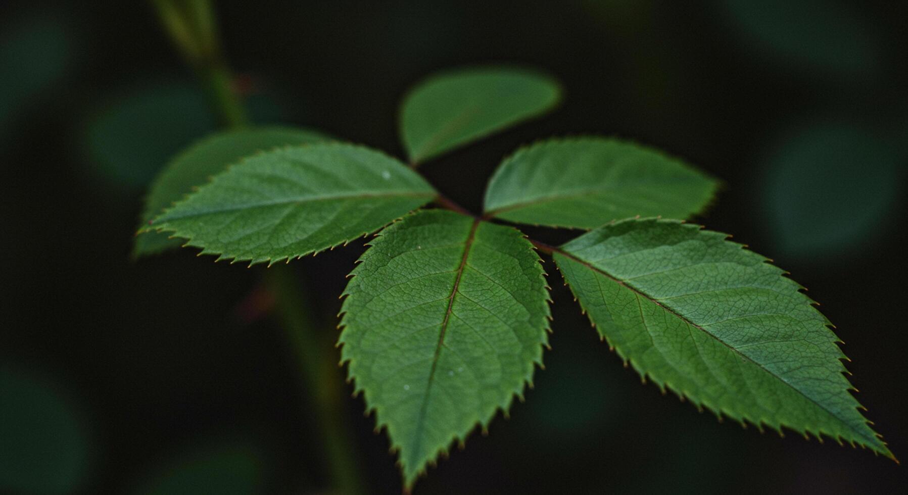 Detailed Macro Close-Up of a Vibrant Green Rose Leaf in a Natura photo