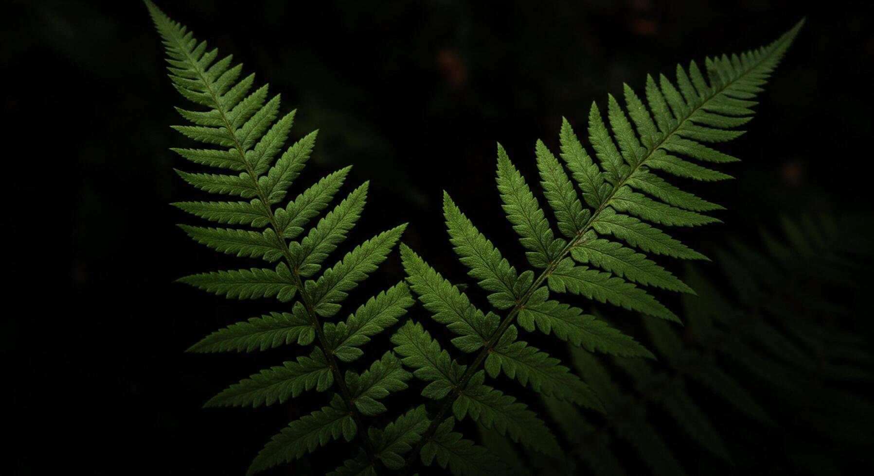 Twin fern fronds bathed in subdued light, a botanical study in s photo