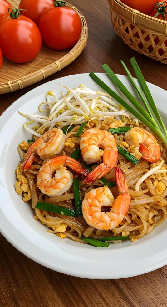 Delicious Pad Thai Noodles Shrimp Recipe Food Photography featuring fresh ingredients and vibrant colors a tempting culinary image photo