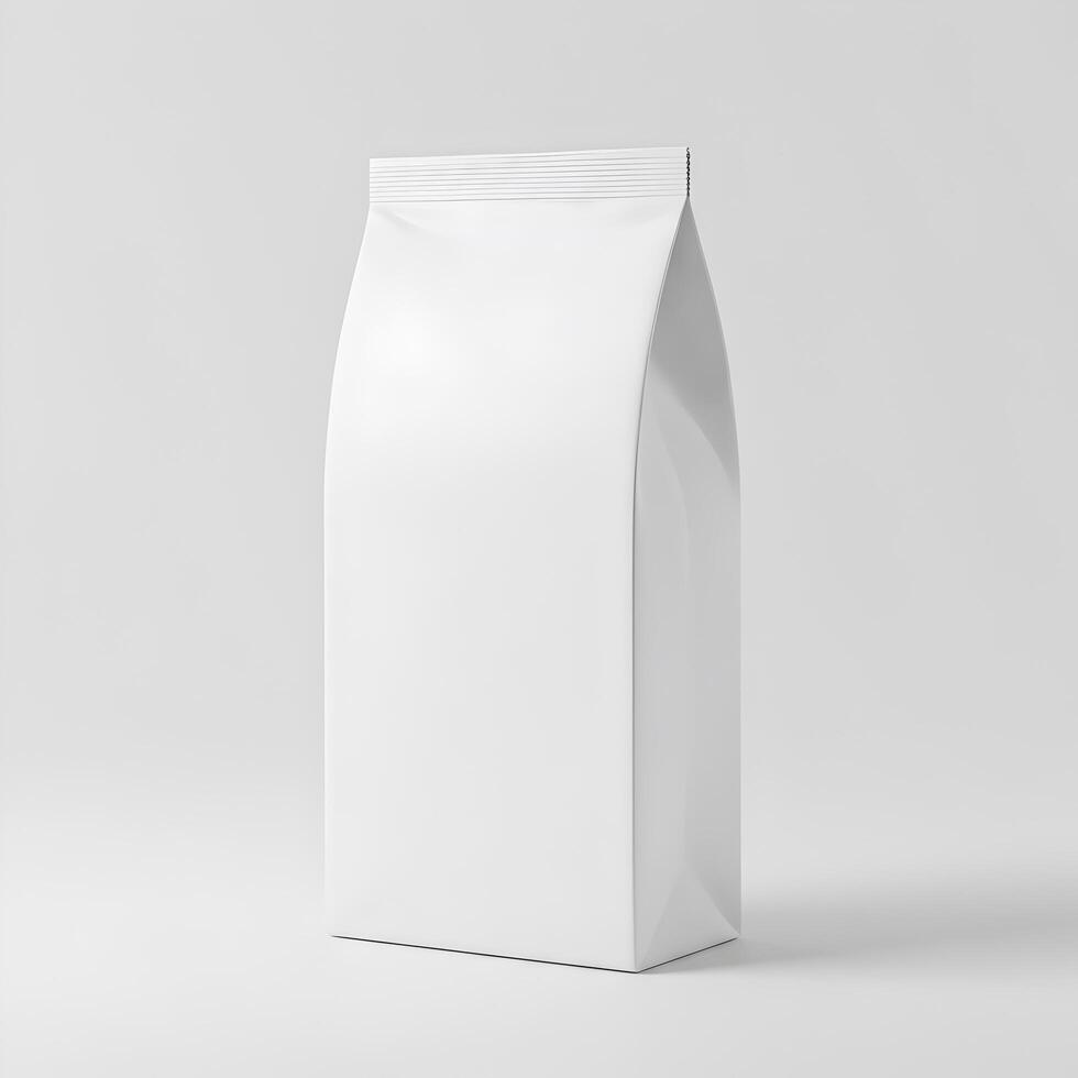 Minimalist presentation of an unbranded white paper bag on light background photo