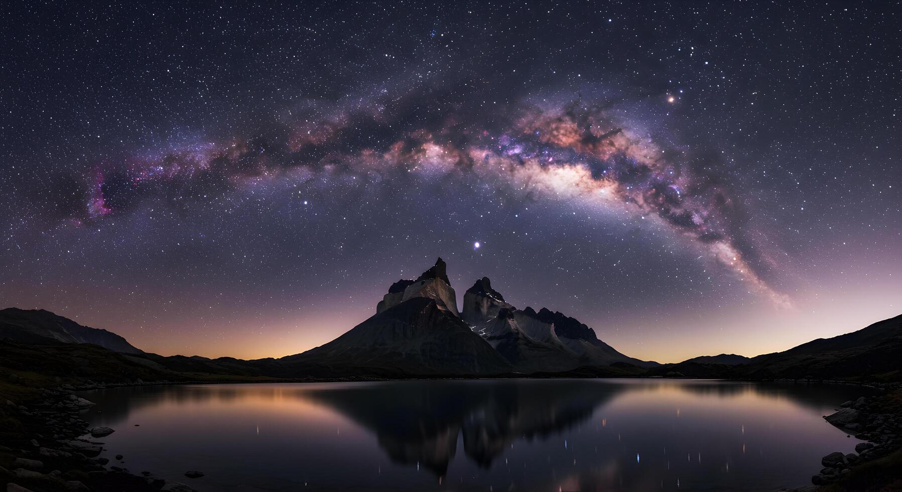 Reflections of Cosmic Majesty Mountain Peaks Beneath the Milky Way photo