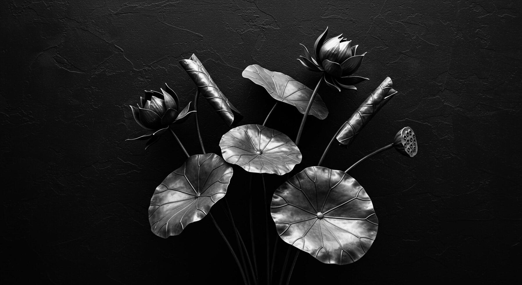 A black and white photo of a bunch of flowers