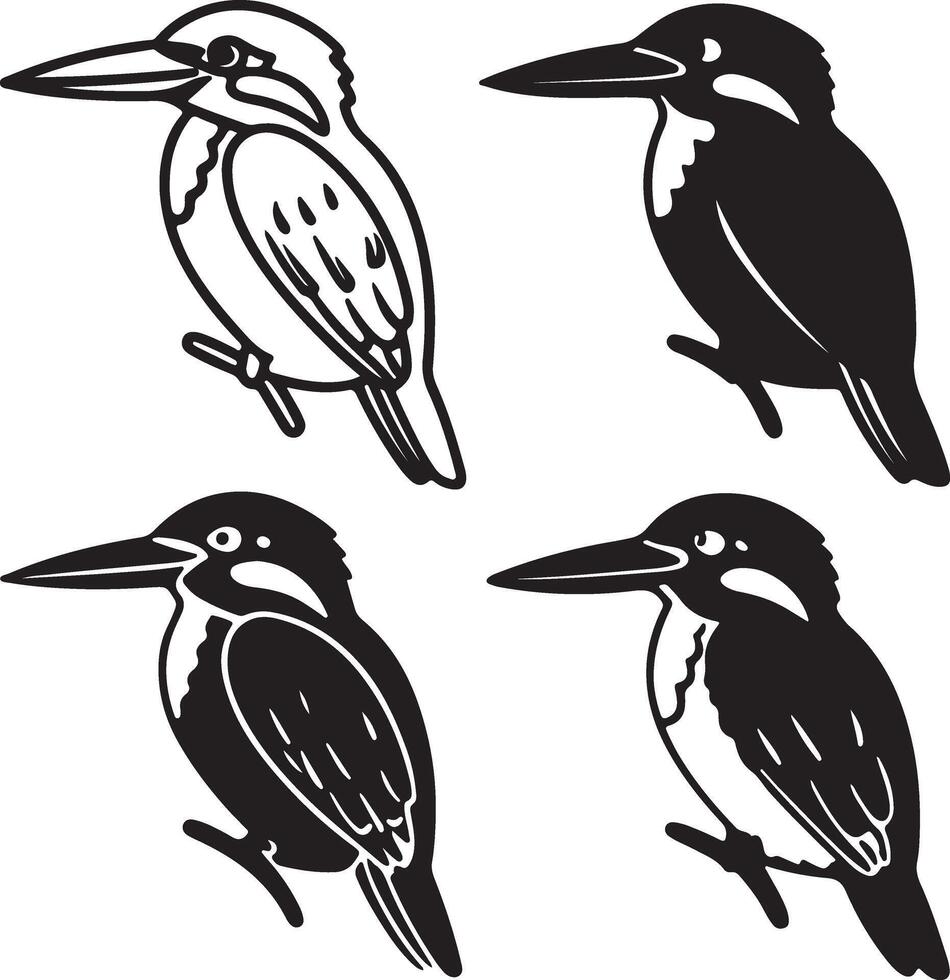 Kingfisher Set Of Silhouette vector
