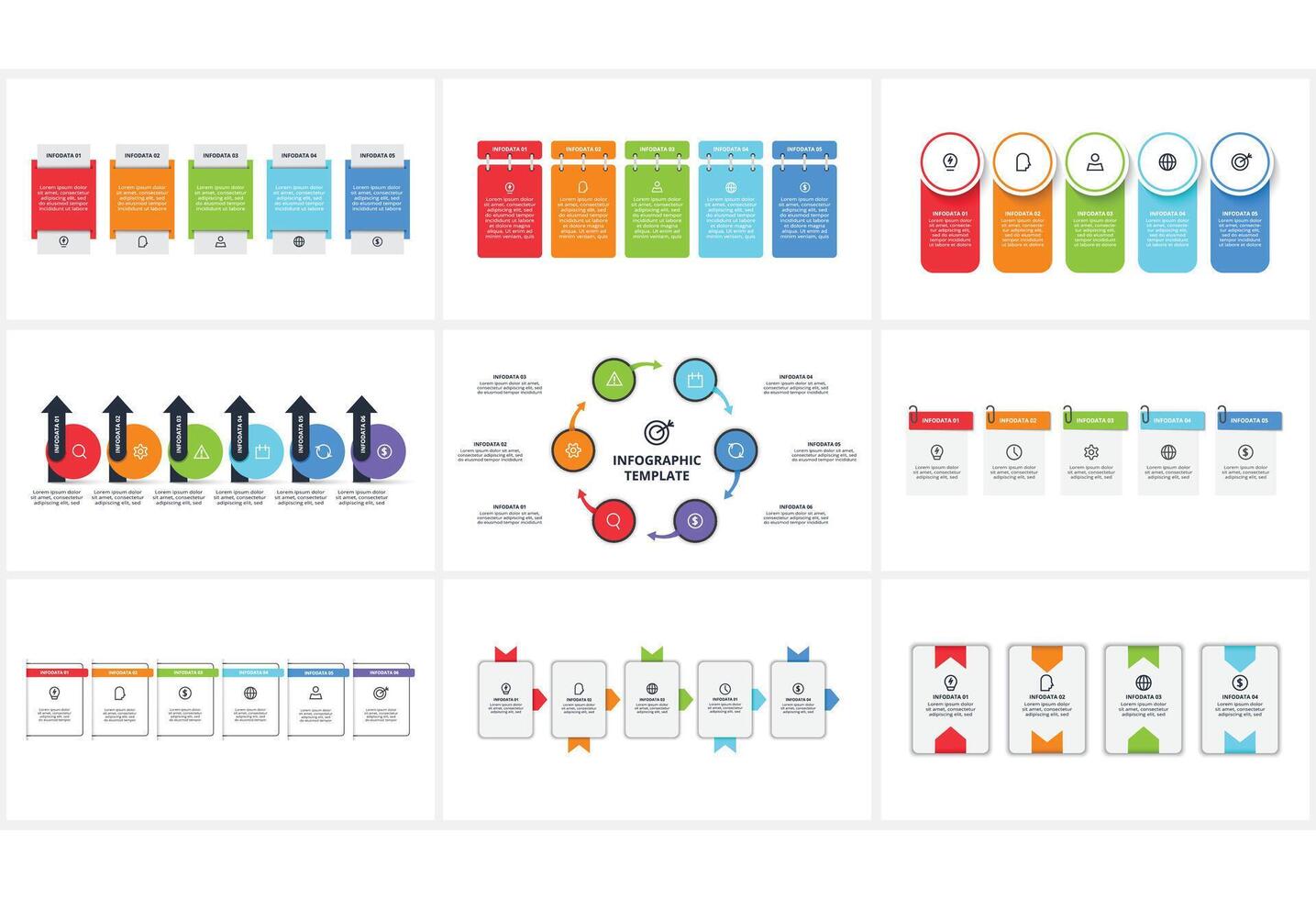 Set creative concept for infographic with 4, 5, 6 steps, options, parts or processes. vector