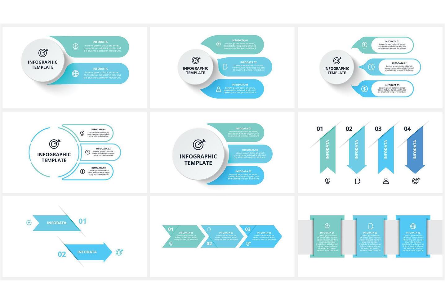 Set creative concept for infographic with 2, 3, 4 steps, template for web on a black background. vector