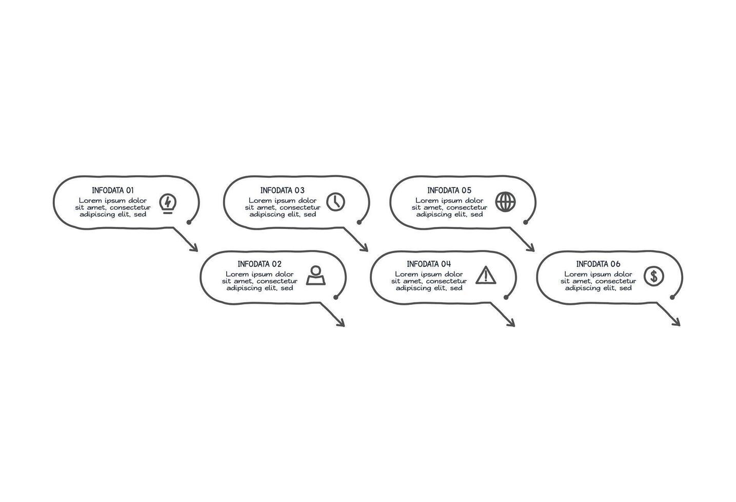 Doodle infographic elements with 6 options. vector