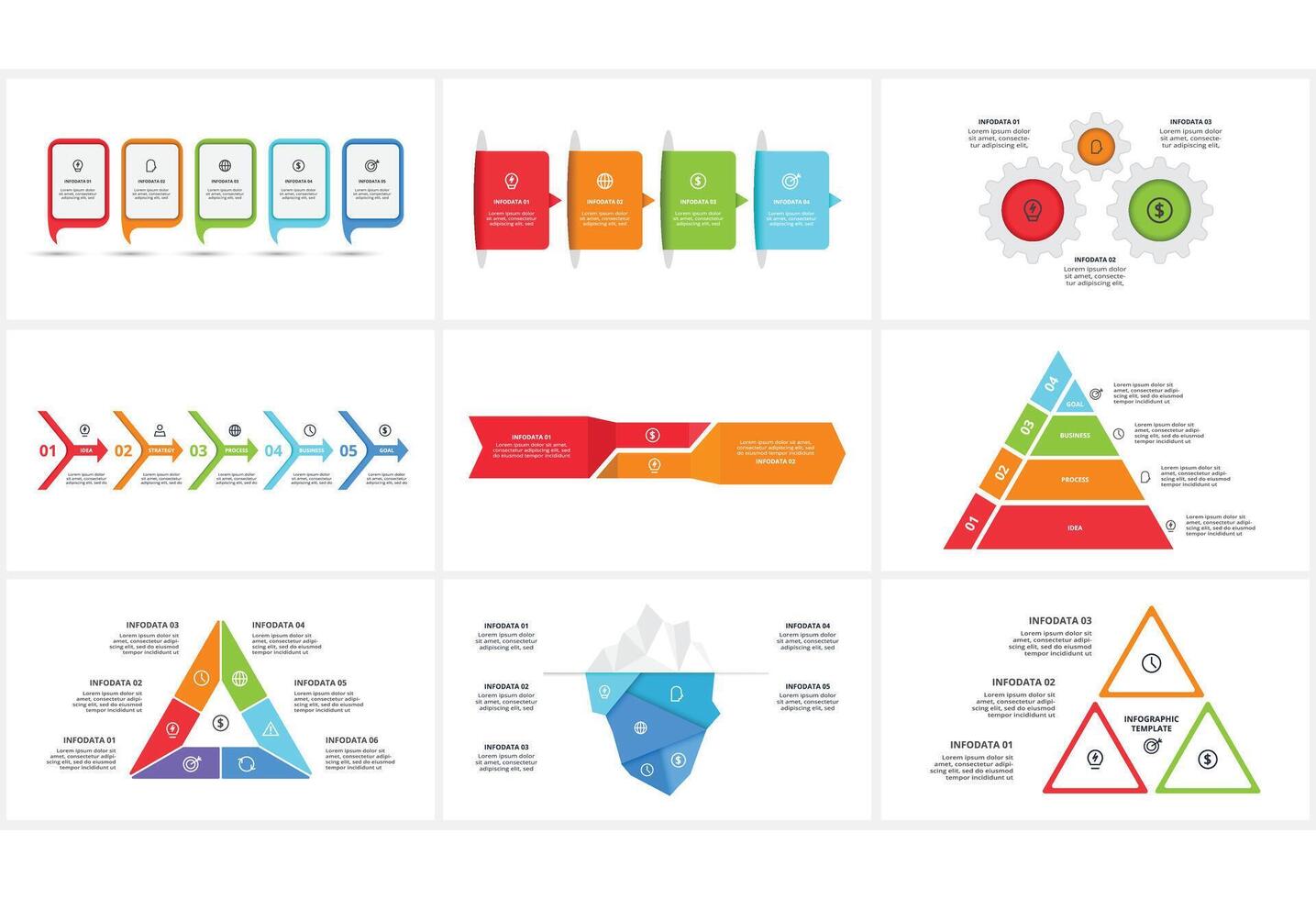 Set creative concept for infographic with 2, 3, 4, 5, 6 steps, options, parts or processes. vector