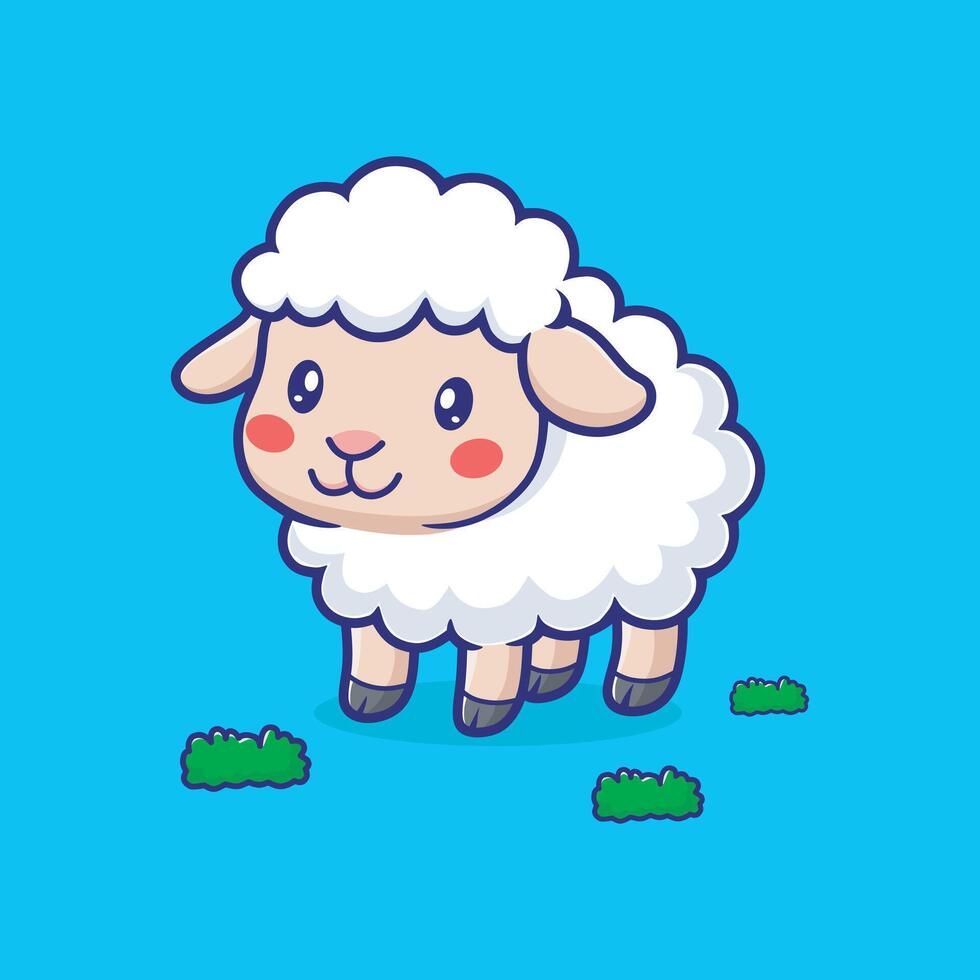 Cute Baby Sheep Cartoon Icon Illustration. Animal Nature Icon Concept Isolated Premium . Flat Cartoon Style vector