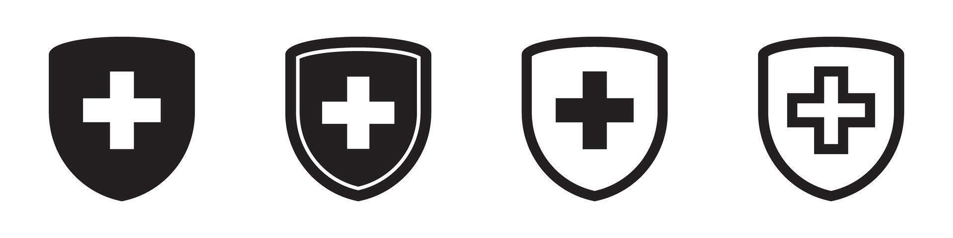 Immune system icon. Medical cross in the shield icons set. vector