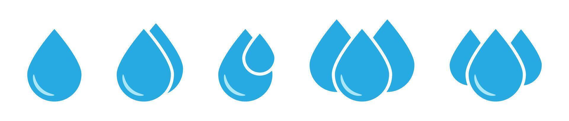 Blue water drop icons set. Drop icon in flat style. vector