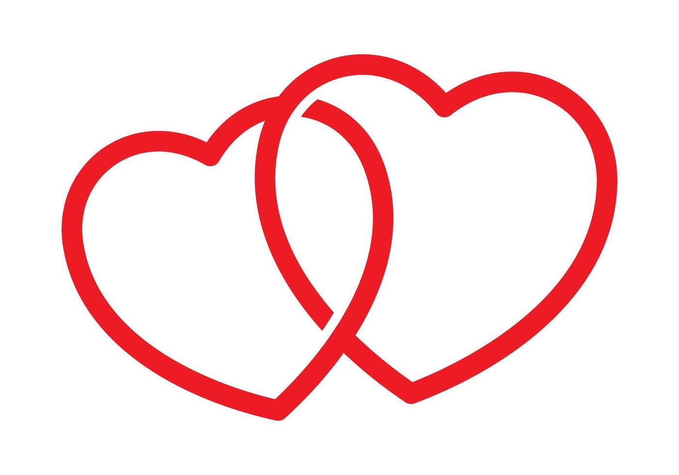 Two red hearts. Love symbol. Double hearts line red icon. vector