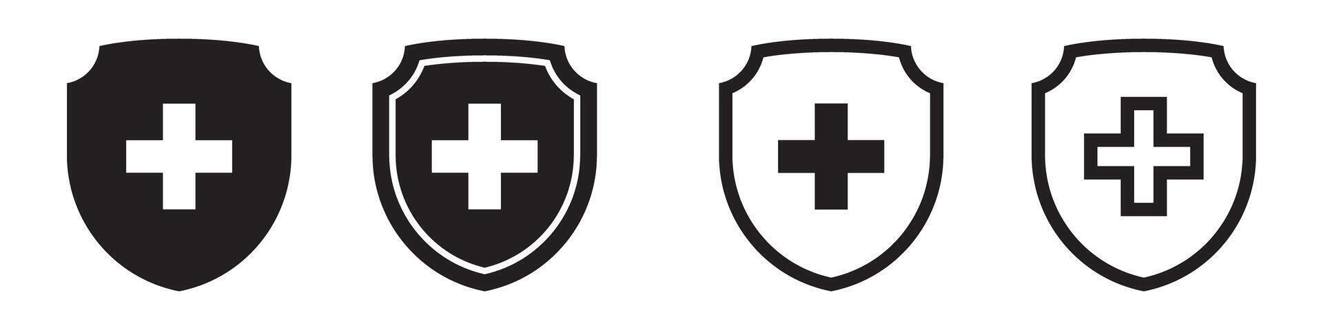 Medical cross in the shield icons set. Immune system icon. vector