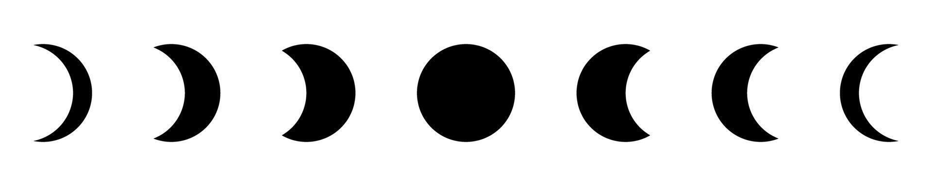 Moon phase symbol. Crescent icon in glyph. Crescent icon set. Lunar symbol in black. Moon silhouette. vector
