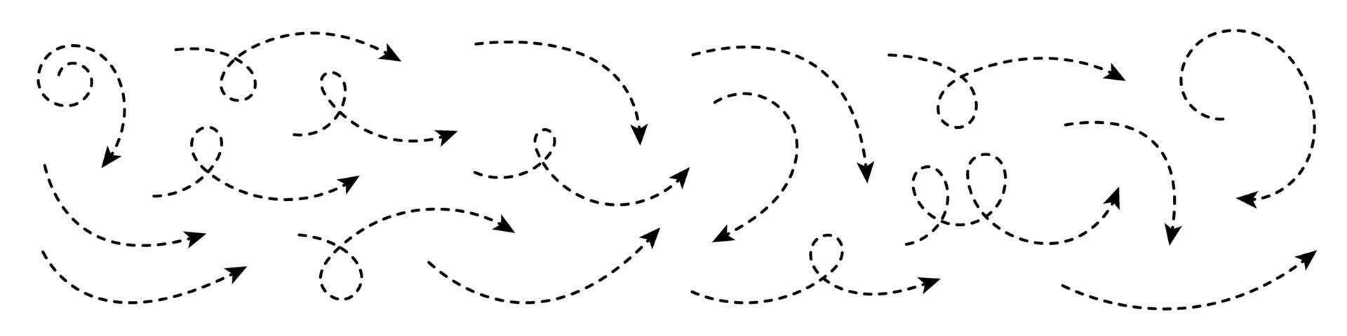 Set of dashed curved arrows. vector