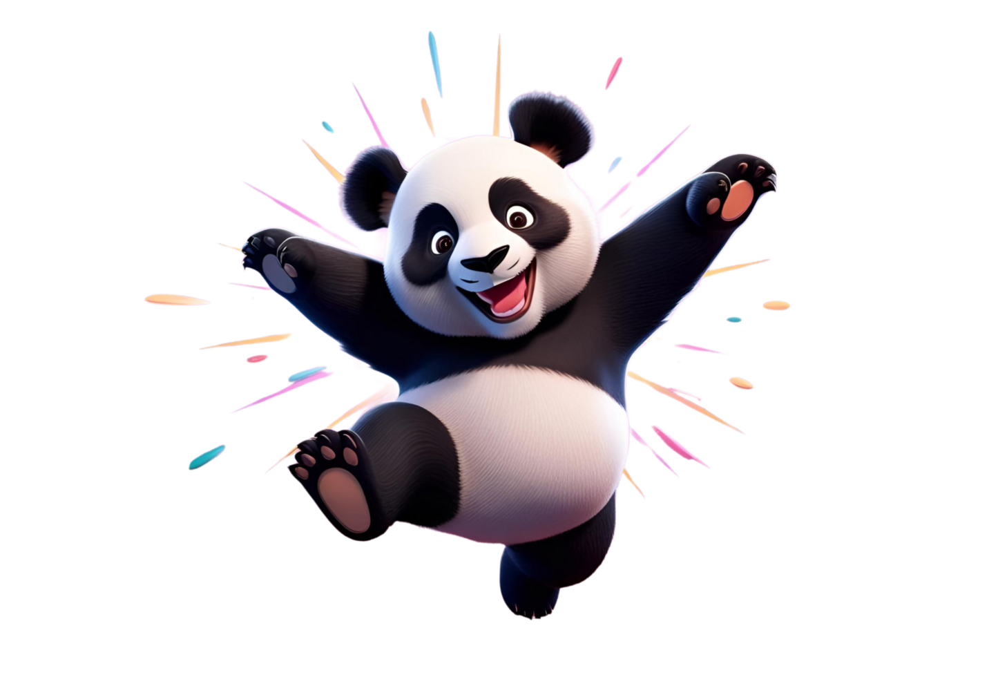 Funny 3D illustration of dancing panda with playful joyful expression. png