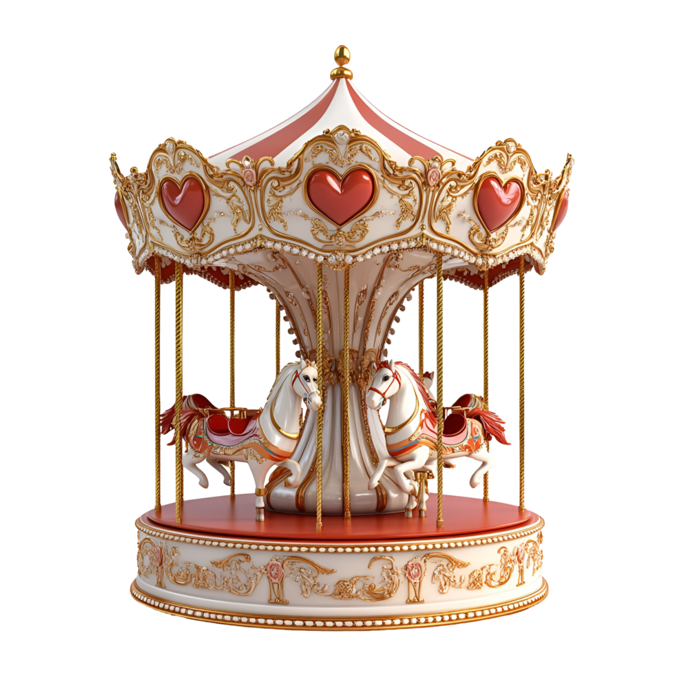 Classic Amusement Park Carousel with Detailed Horses Transparent Background png