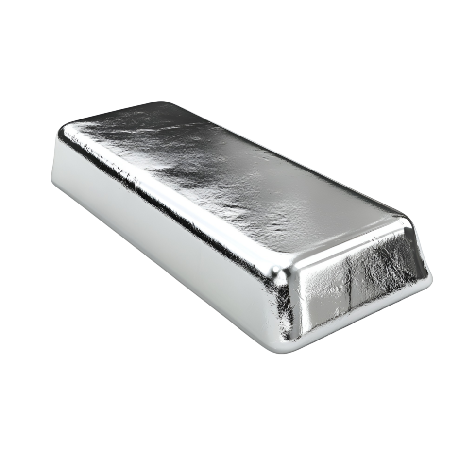 Polished Silver Ingot Presented on Transparent Background png