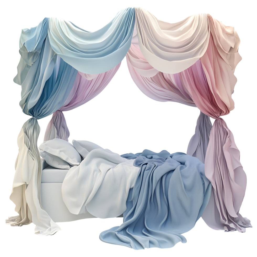 Modern Canopy Bed with Drapes in Stylish Room Transparent Background png