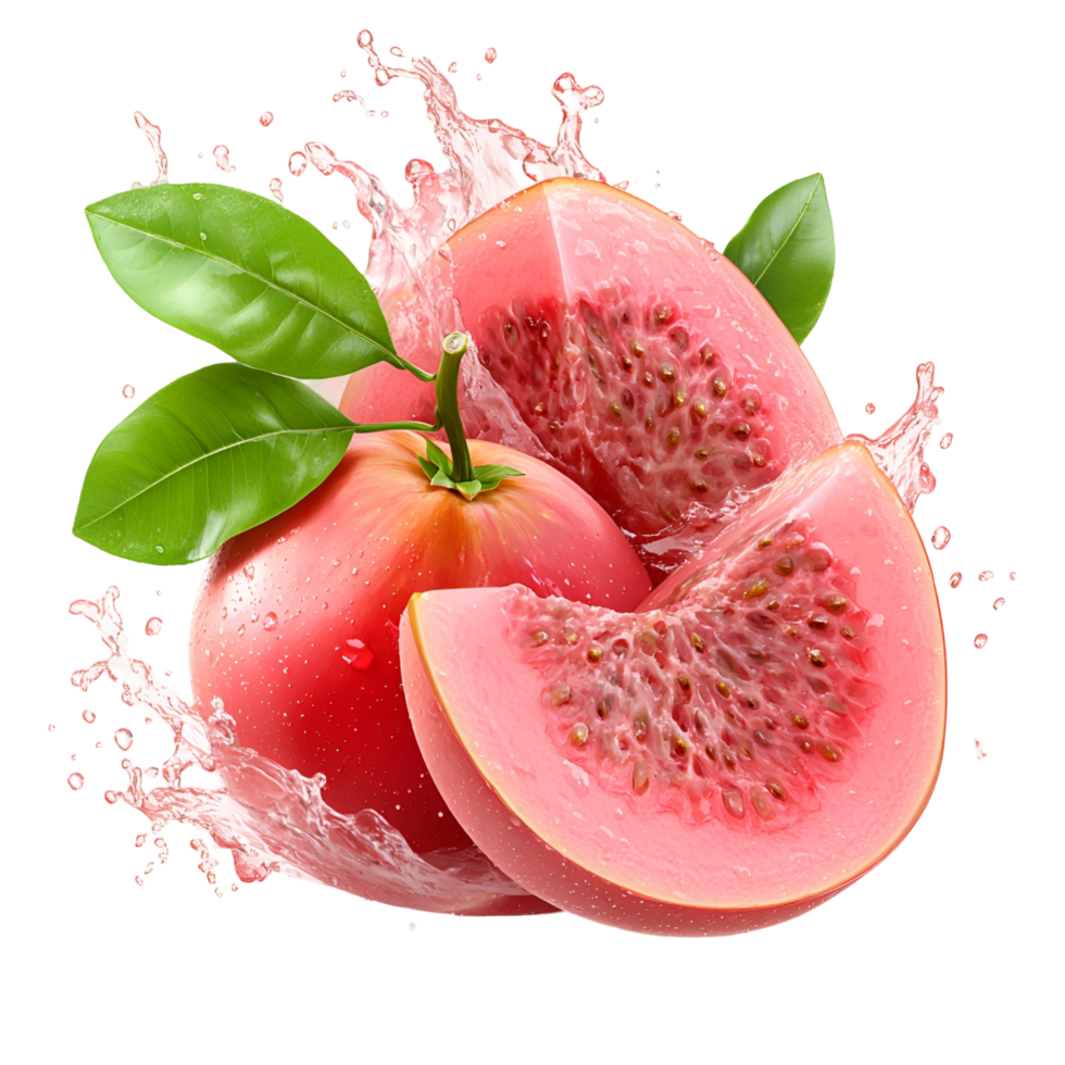 Tropical Fresh Guava Fruit With Water Splash Transparent Background png