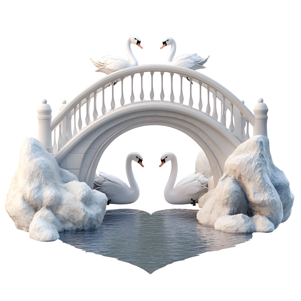Elegant Swans Resting on Bridge Surrounded by Nature Transparent Background png