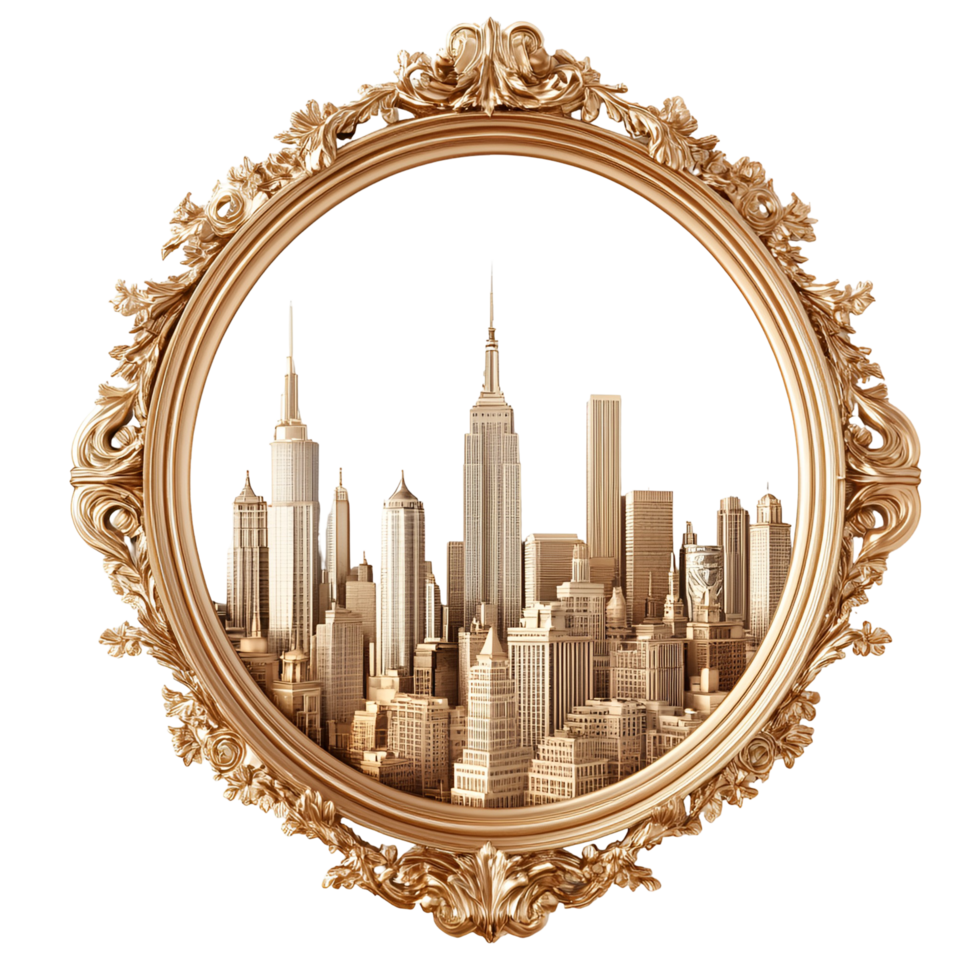 Bottom Right View of Decorative Gold Mirror Frame Transparent Background png