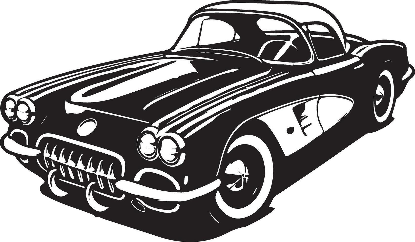 A black and white drawing of a classic car vector