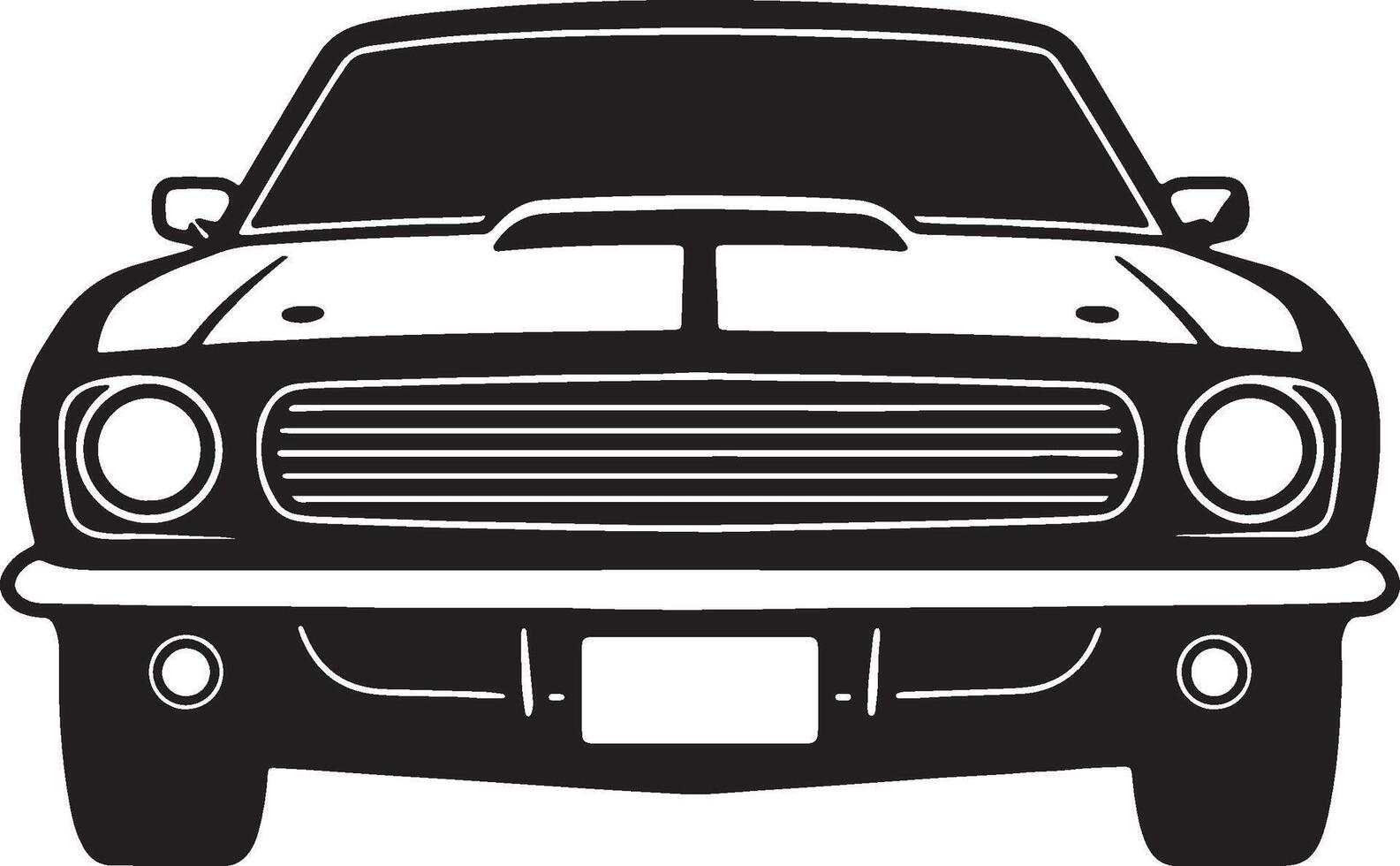 A black and white illustration of a classic car vector