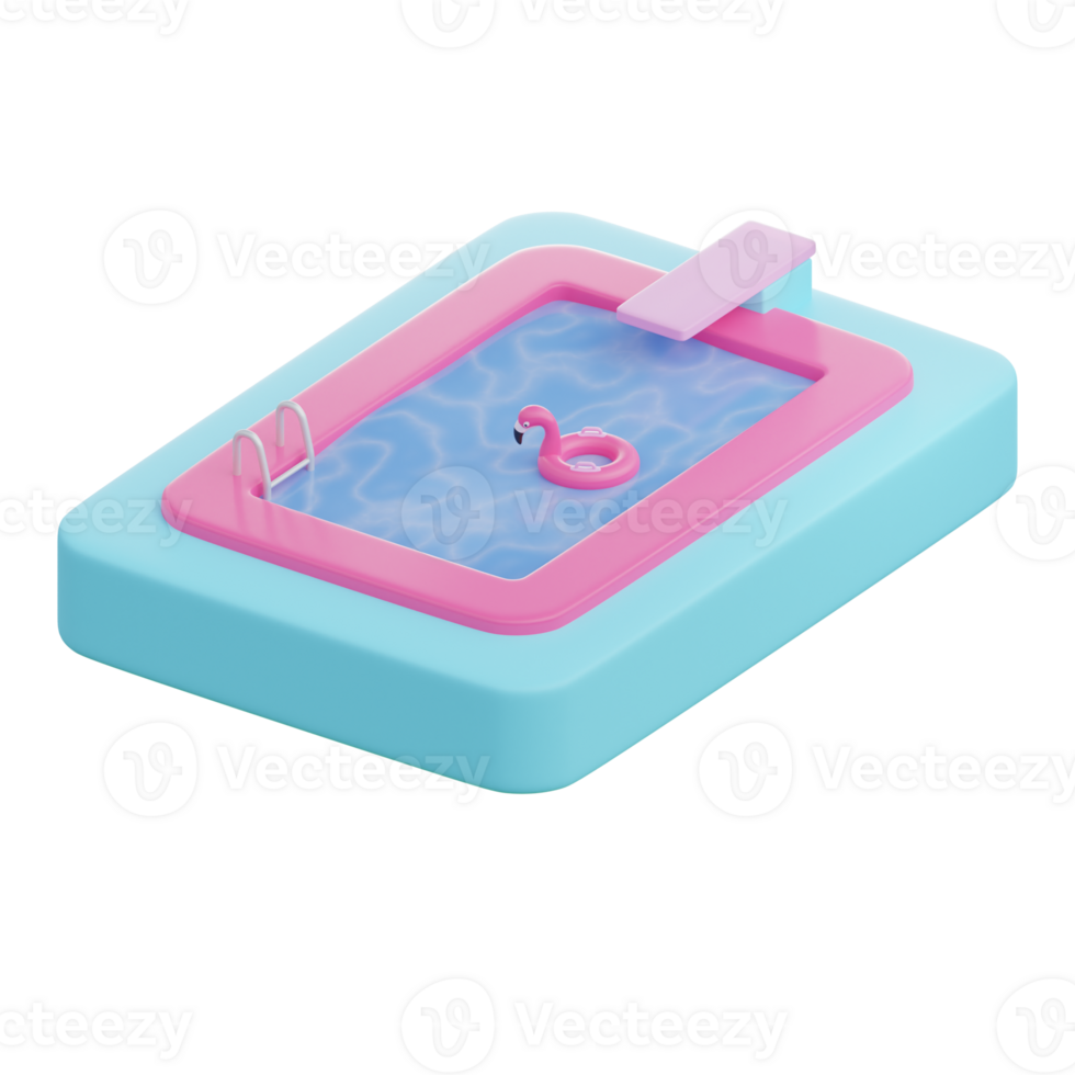 3d summer swimming pool icon with transparent background png