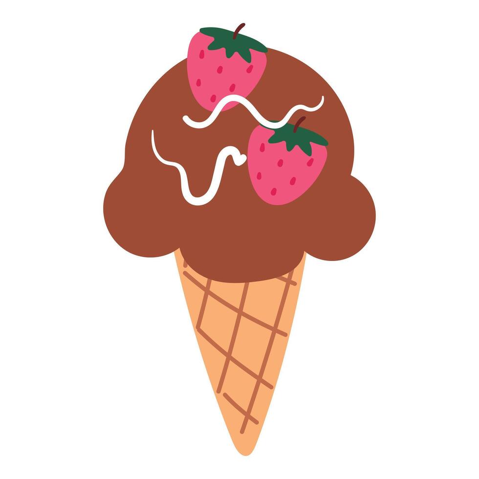 cute hand drawing cartoon strawberry ice cream cone vector