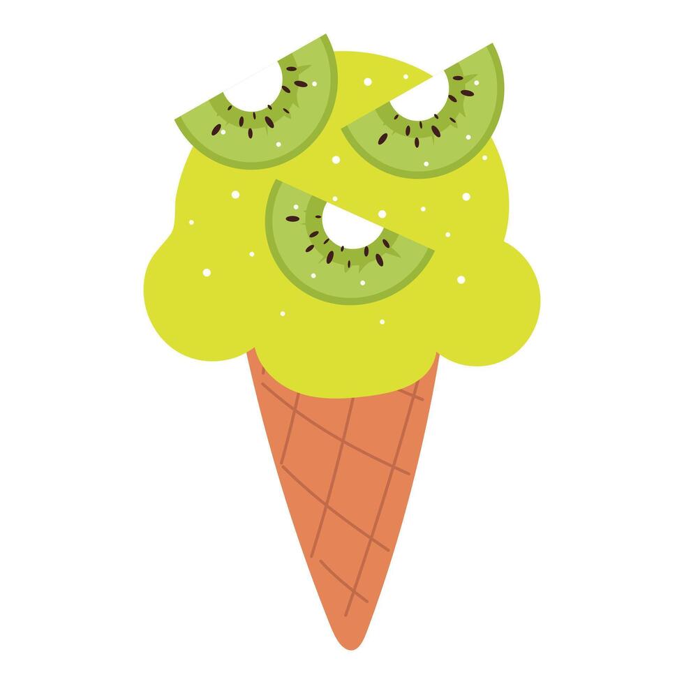 cute hand drawing cartoon kiwi ice cream cone vector