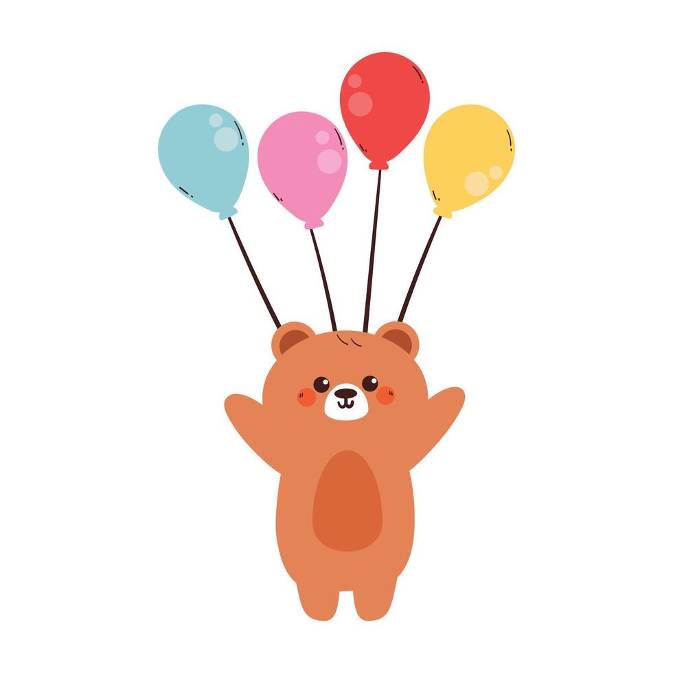 cute drawing cartoon bear with balloons. cute drawing for kids sticker, doodle sticker vector