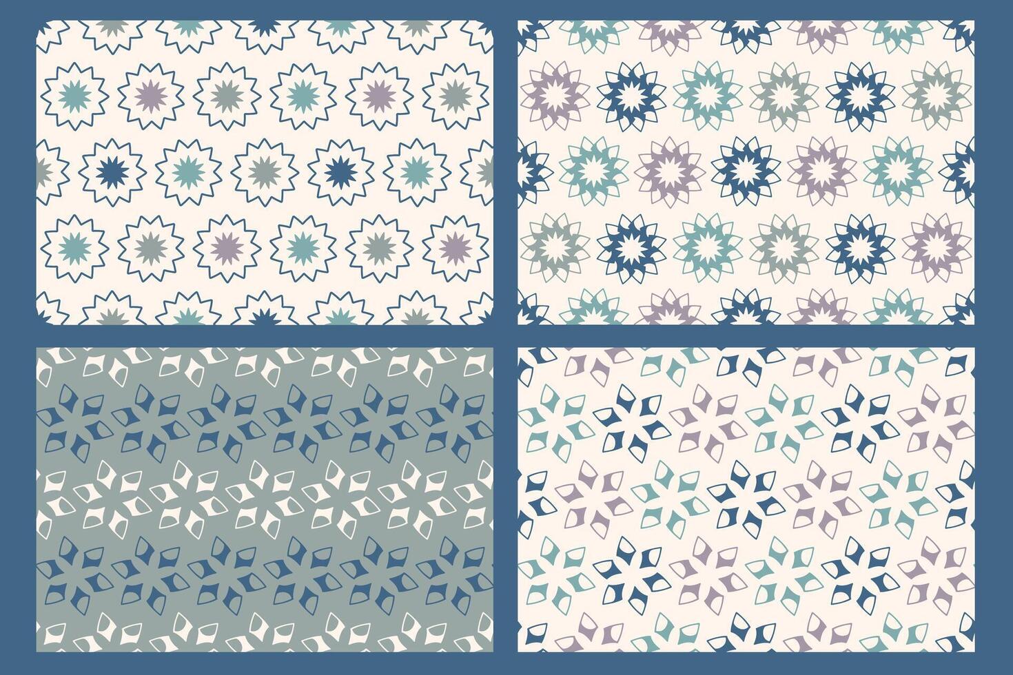 Set of Geometric floral seamless patterns. Abstract flowers, stars. Simple texture in oriental style. Repeated design. illustration vector