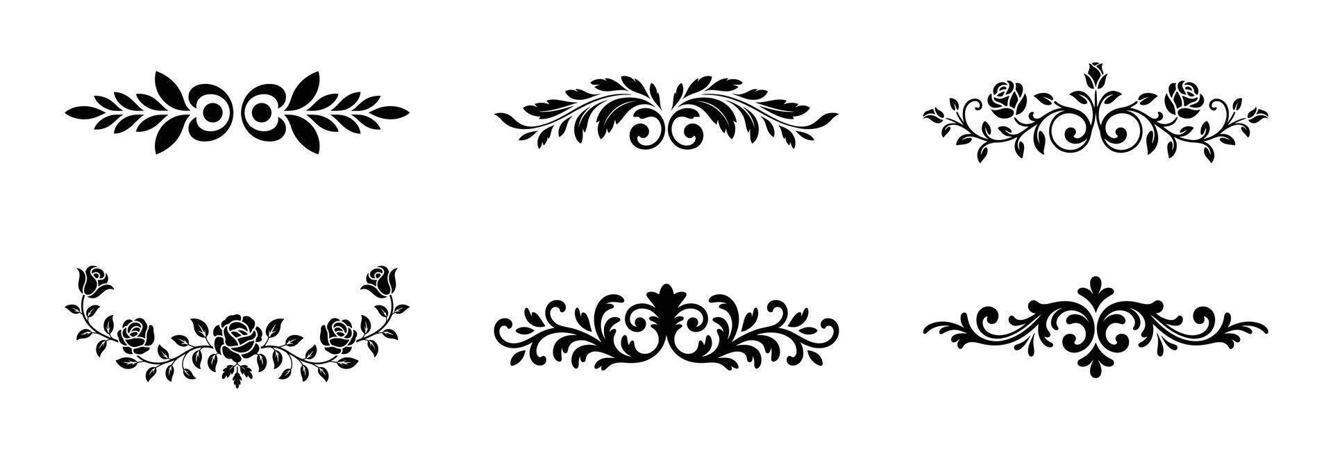 Elegant floral and decorative border elements in classic black and white design vector