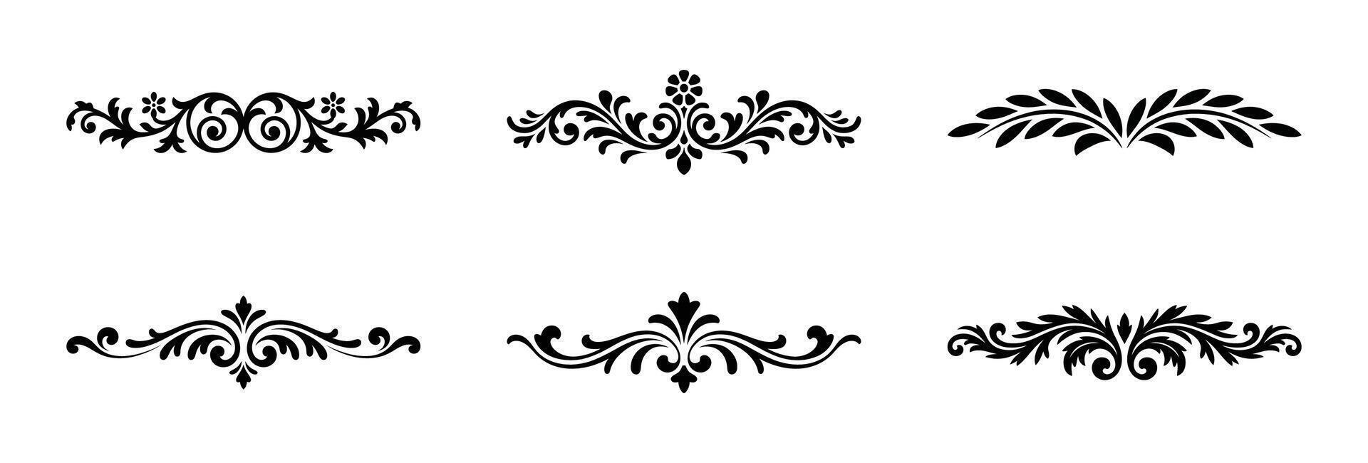 Elegant black flourishes and borders with floral and leafy ornamentation for decorative design vector