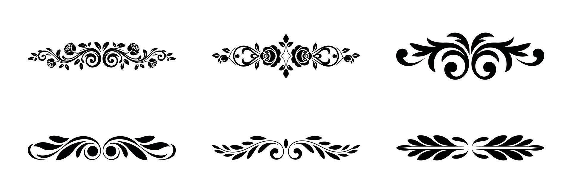 Elegant decorative floral and ornamental borders collection of black silhouette designs vector