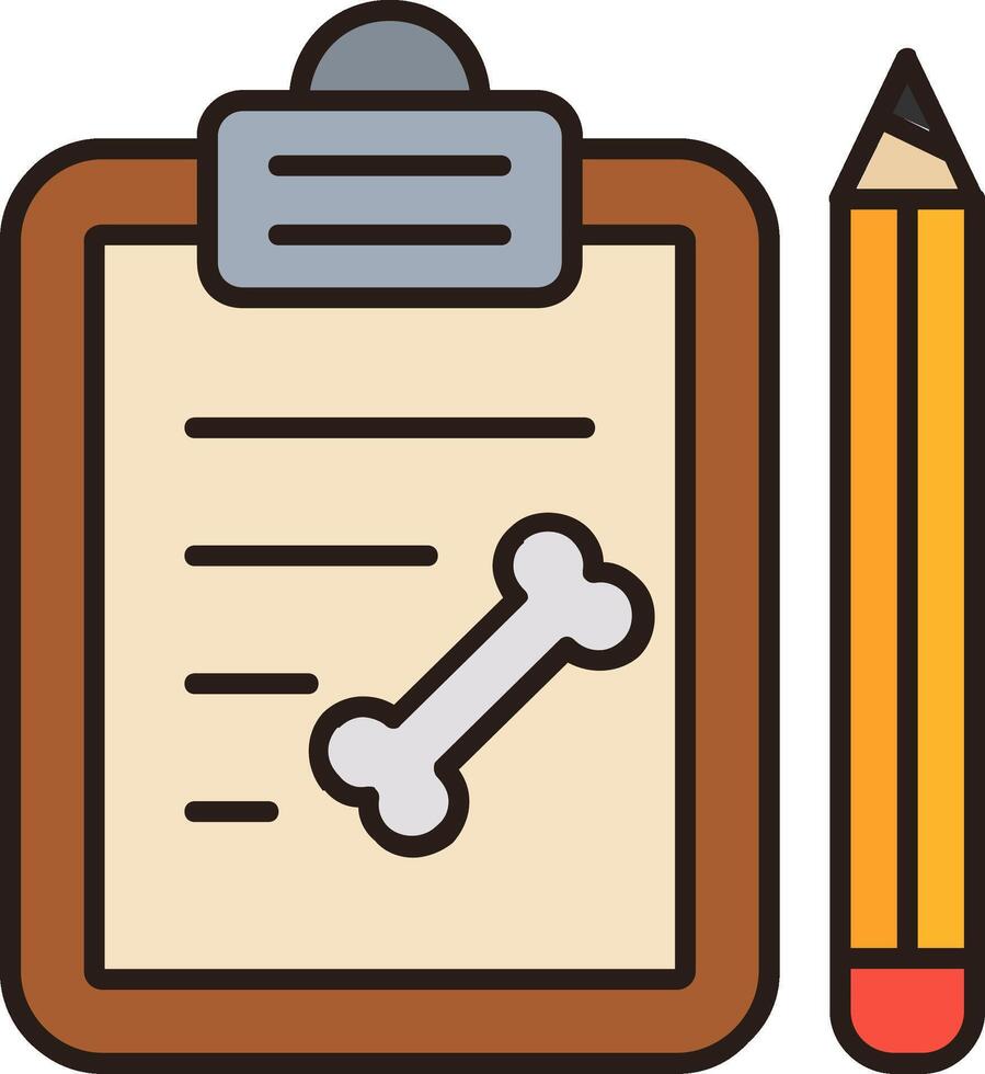 A clipboard with a pencil and a bone on it vector