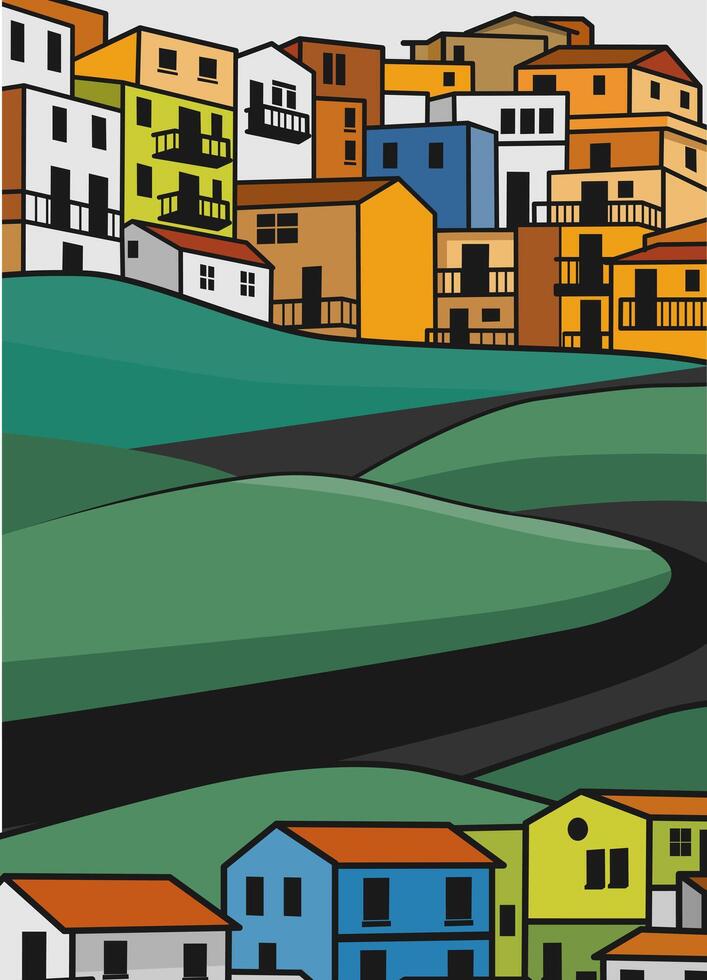 residential housing building on the hill flat pastel color illustration design art vector