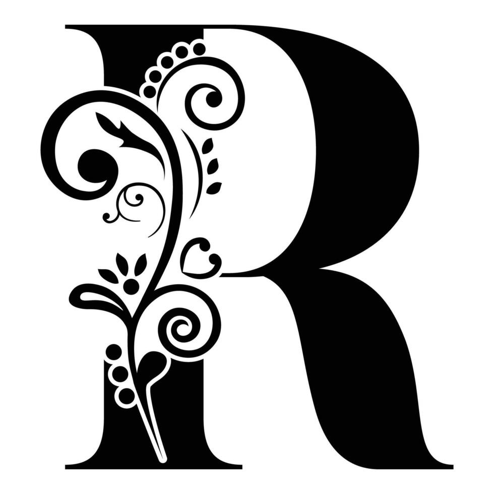 Elegant Floral Monogram Letter R vector