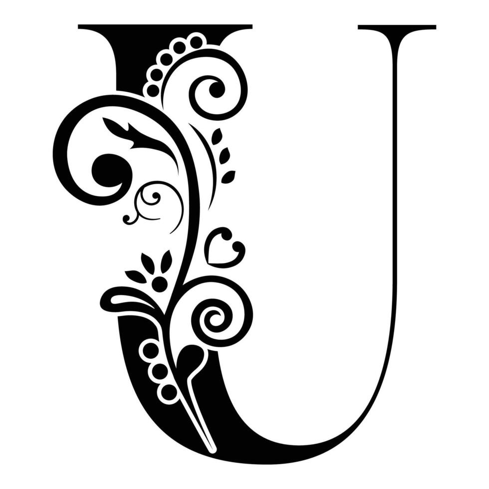 Elegant Floral Monogram Letter U vector