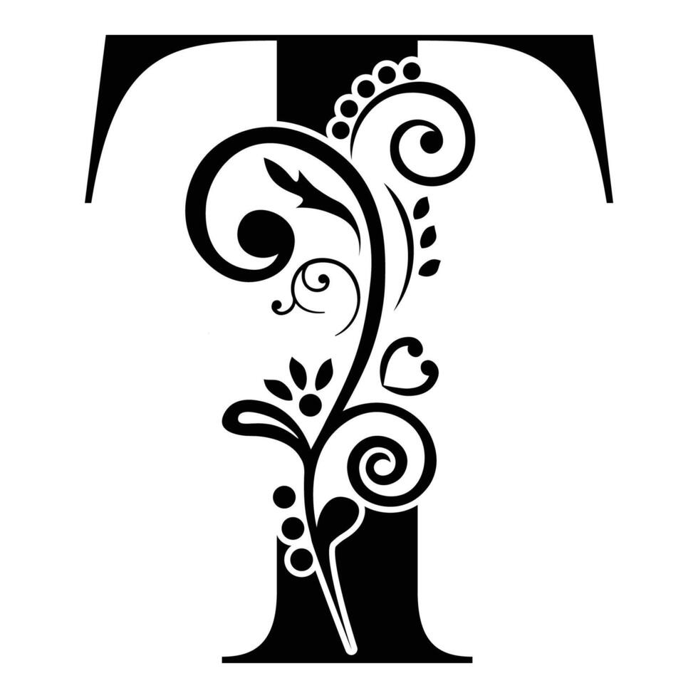 Elegant Floral Monogram Letter T vector