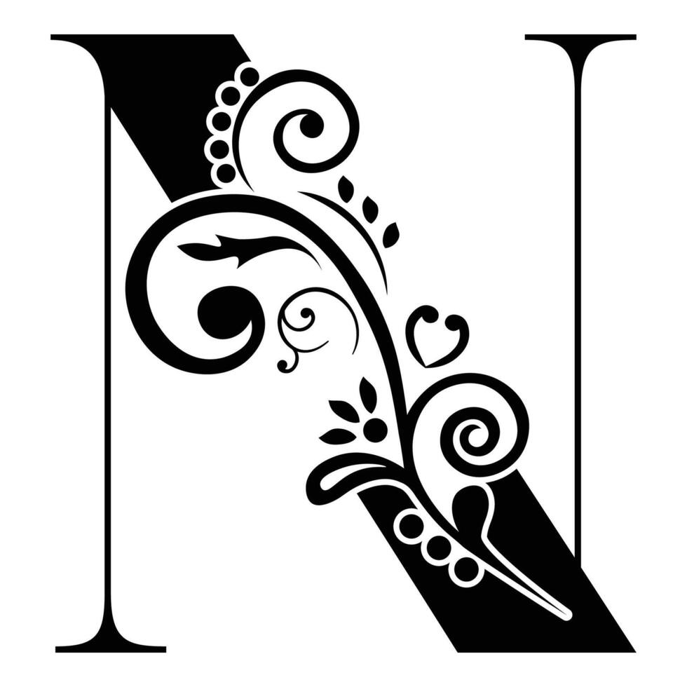 Elegant Floral Monogram Letter N vector